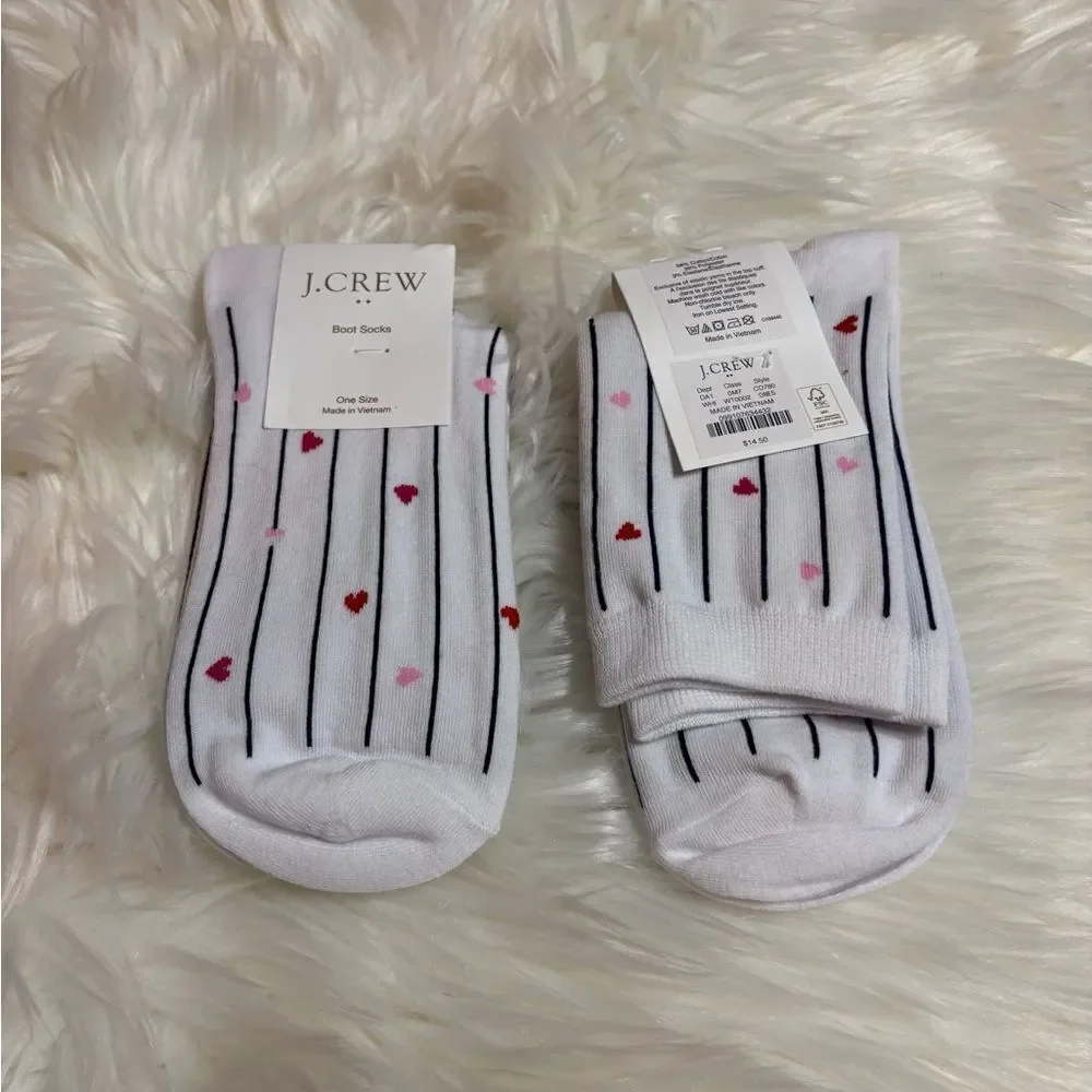 J. Crew White Socks with Red and Pink Heart Pattern